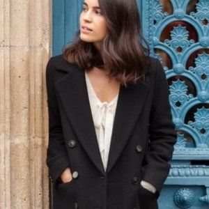 Sezane Davis Black Wool Coat - Size 36, US Size 4, NWT